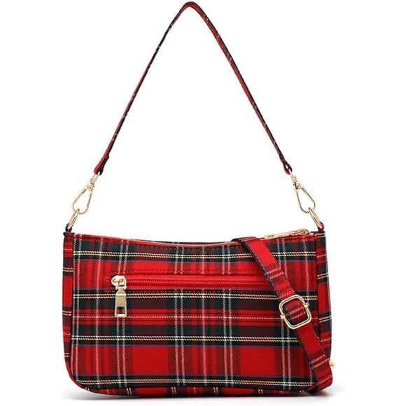 Plaid Crossbody Bag Nylon Water-Resistant Adjustable Strap Women Teens - Picture 1 of 7